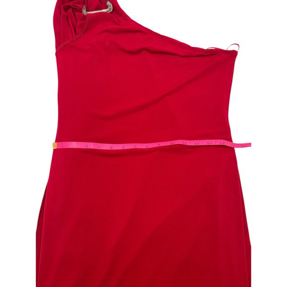 Cache Womens Vintage Red Holiday One Shoulder Rhinestone Drape Mini Dress Sz M - Picture 13 of 14